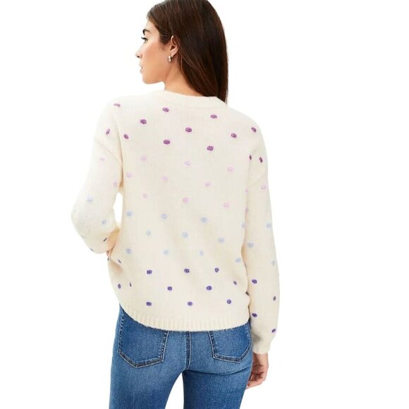 Loft Bobble Chunky Sweater Crewneck Cream Purple Blue 2023 Size S - Picture 4 of 7
